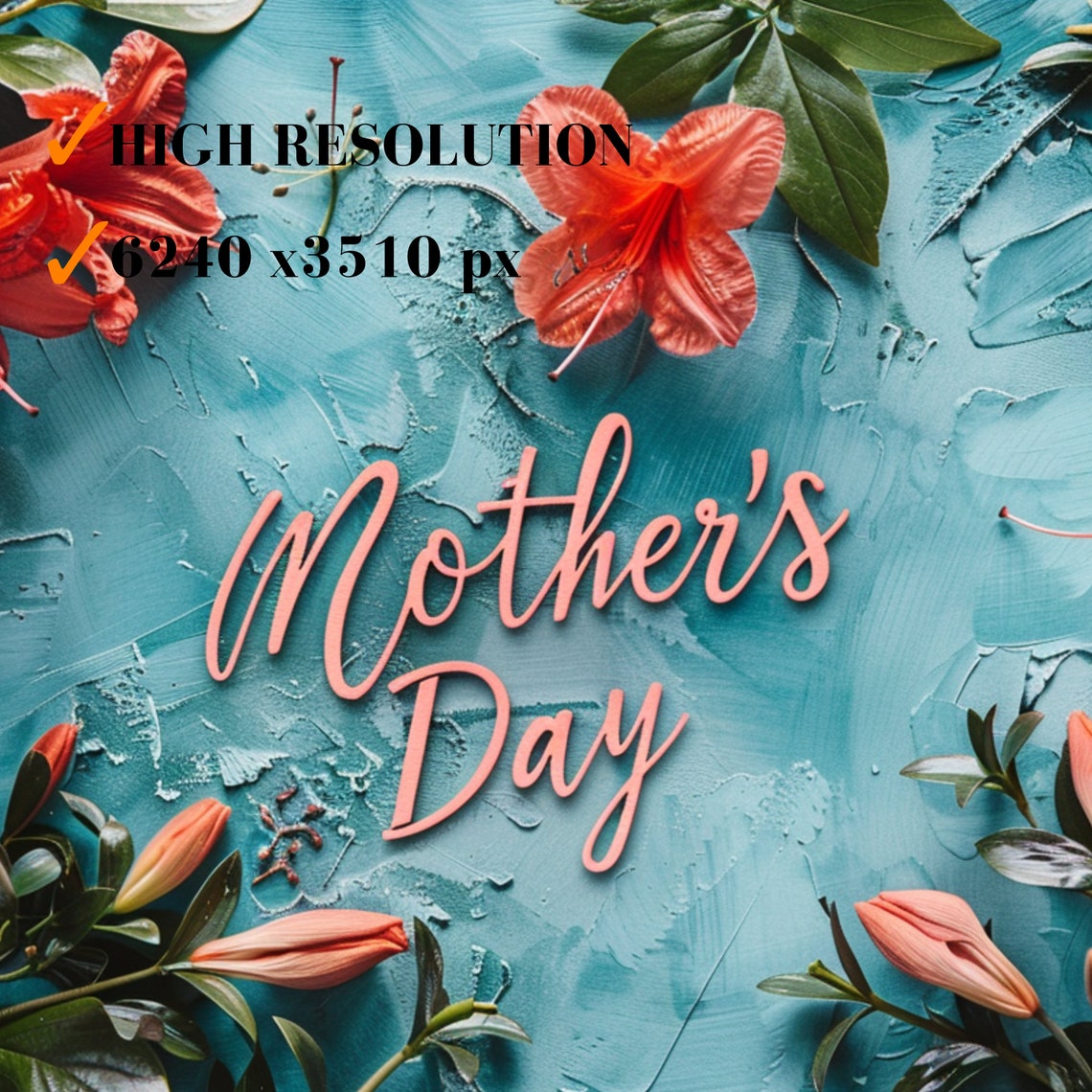 Mothers Day Teal Floral Red Amaryllis Script Greeting Art Poster - Image 3