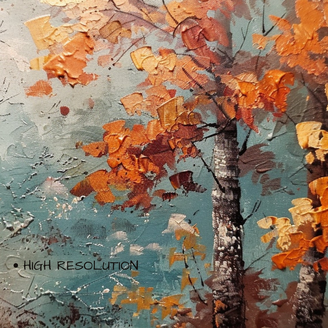 Autumn Birch Trees Impasto Fall Leaves Textured Painting Wall Art - Image 3