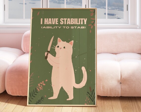 Funny Cat Poster Sage Green Funny Cat Lady Art Cute Kitten Poster Funky And Cute Cat Prints Cat Illustration Girly Aesthetic Art