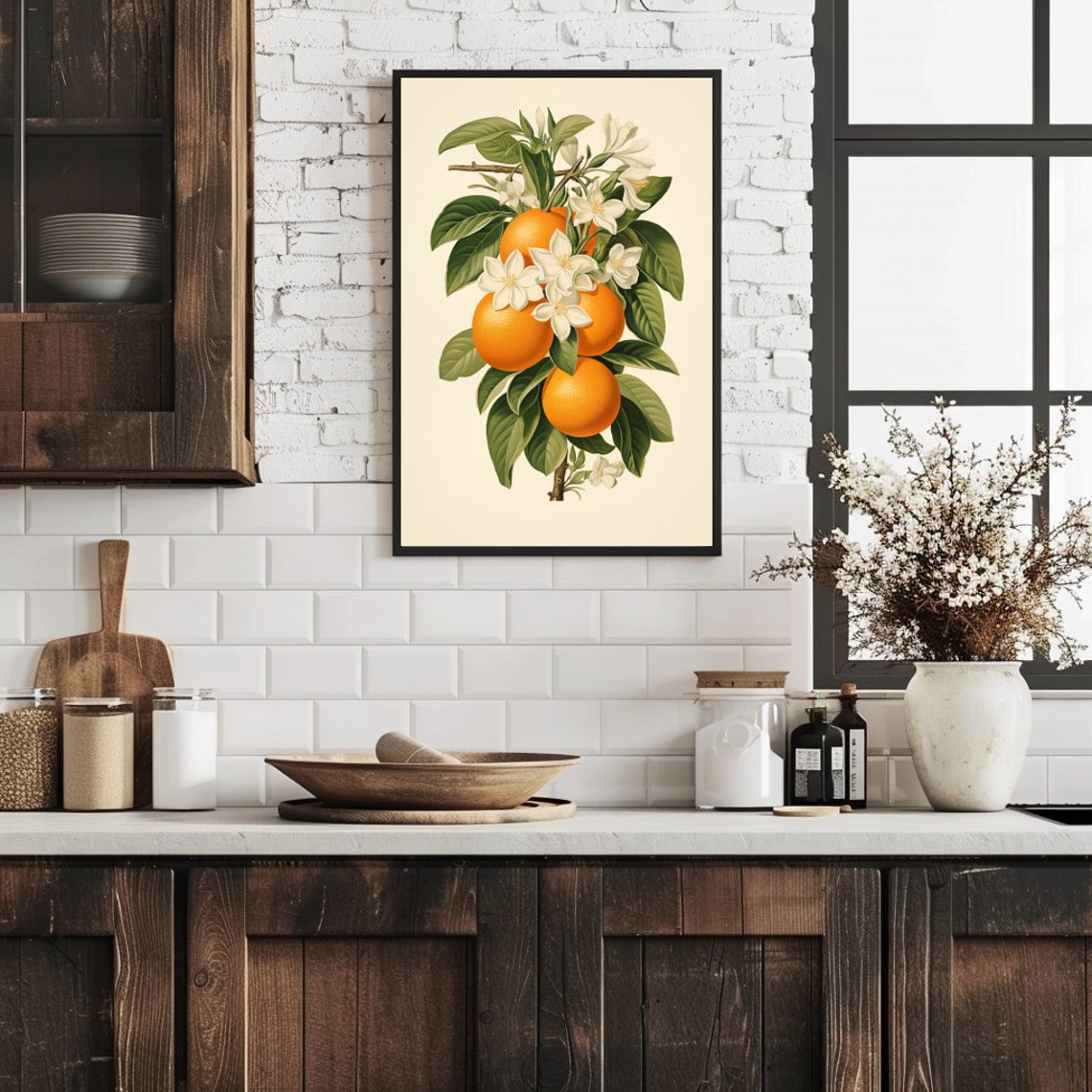 Vintage Floral Oranges Art Print, Retro Botanical - Image 2