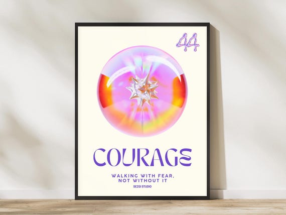Courage Wall Art Affirmation Print Pink Pastel Motivational Poster Walking With Fear Sezgistudio