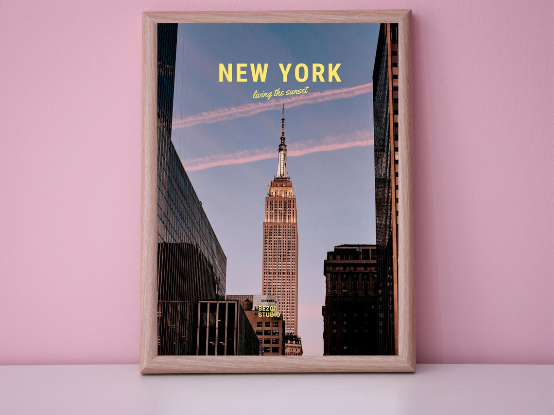 New York City Empire State Building Sunset Skyline Travel Poster
