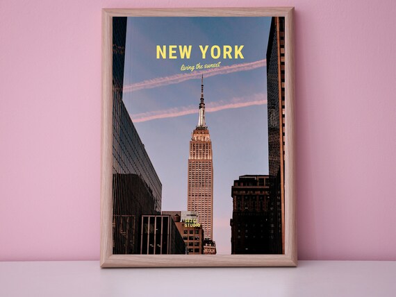 New York City Empire State Building Sunset Skyline Travel Poster