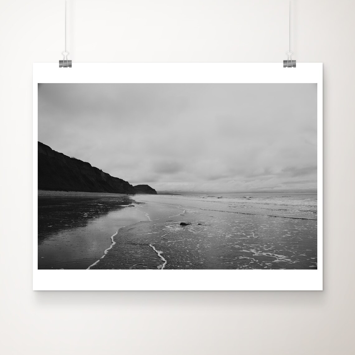 Charmouth Beach Dorset Coast Moody Black White Photography Poster