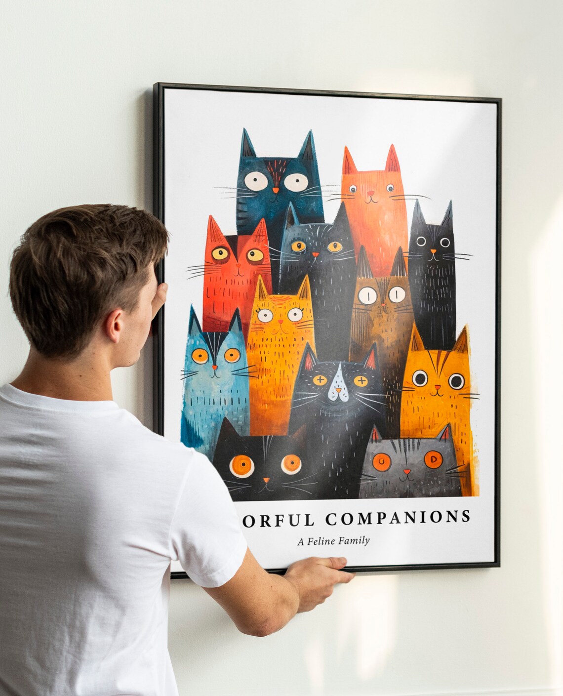 Colorful Cats Family Whimsical Feline Illustration Art Poster - Image 3