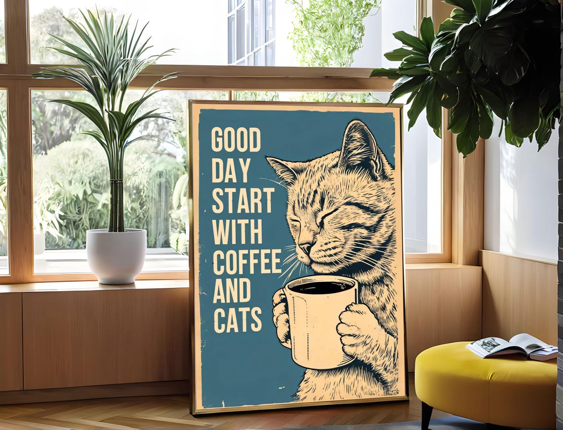 Good Day Start With Coffee And Cats Vintage Tabby Poster Art - Image 4