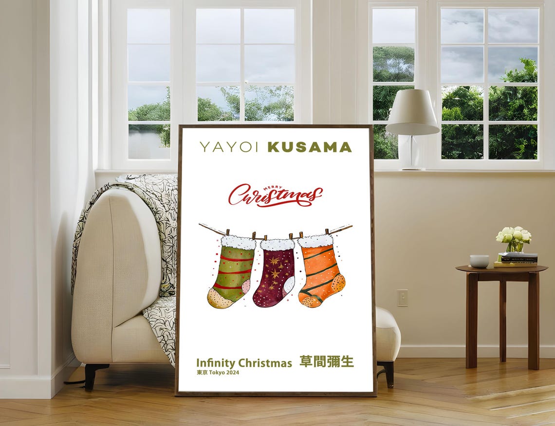 Yayoi Kusama Infinity Christmas Stockings Merry Tokyo 2024 Poster - Image 2