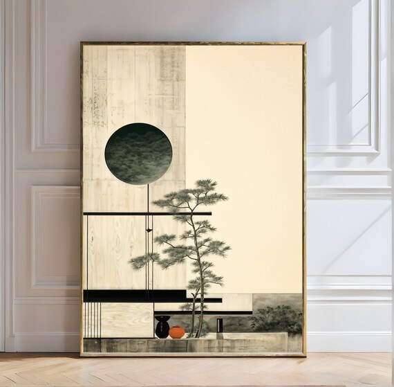 Zen Moon Pine Tree Japanese Minimalist Tranquility Art Poster