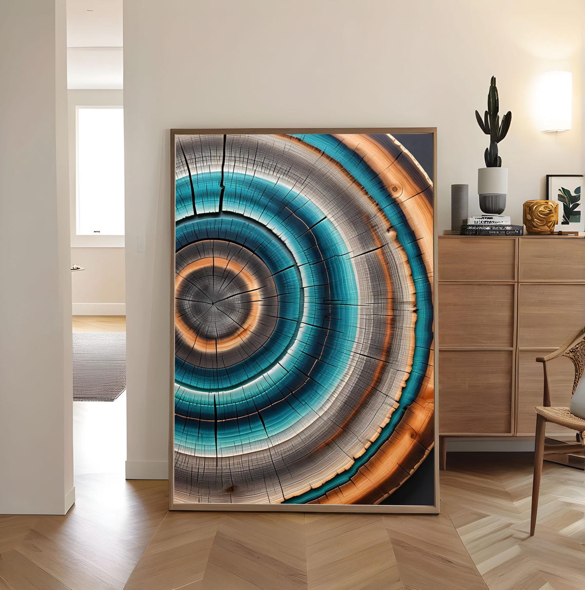 Yayoi Kusama Teal Copper Ripple Rings Contemporary Abstract Poster - Image 4