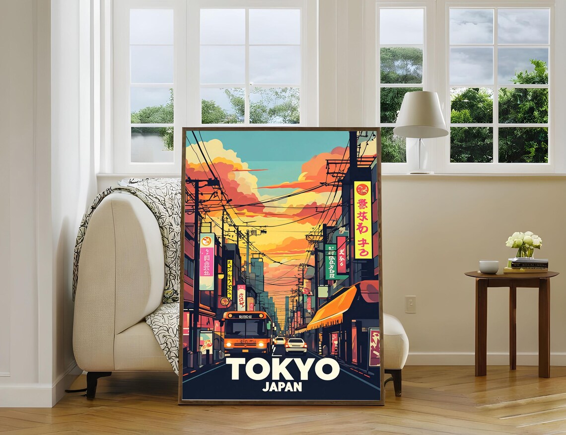 Tokyo Japan Sunset Cityscape Retro Neon Street Travel Poster - Image 3