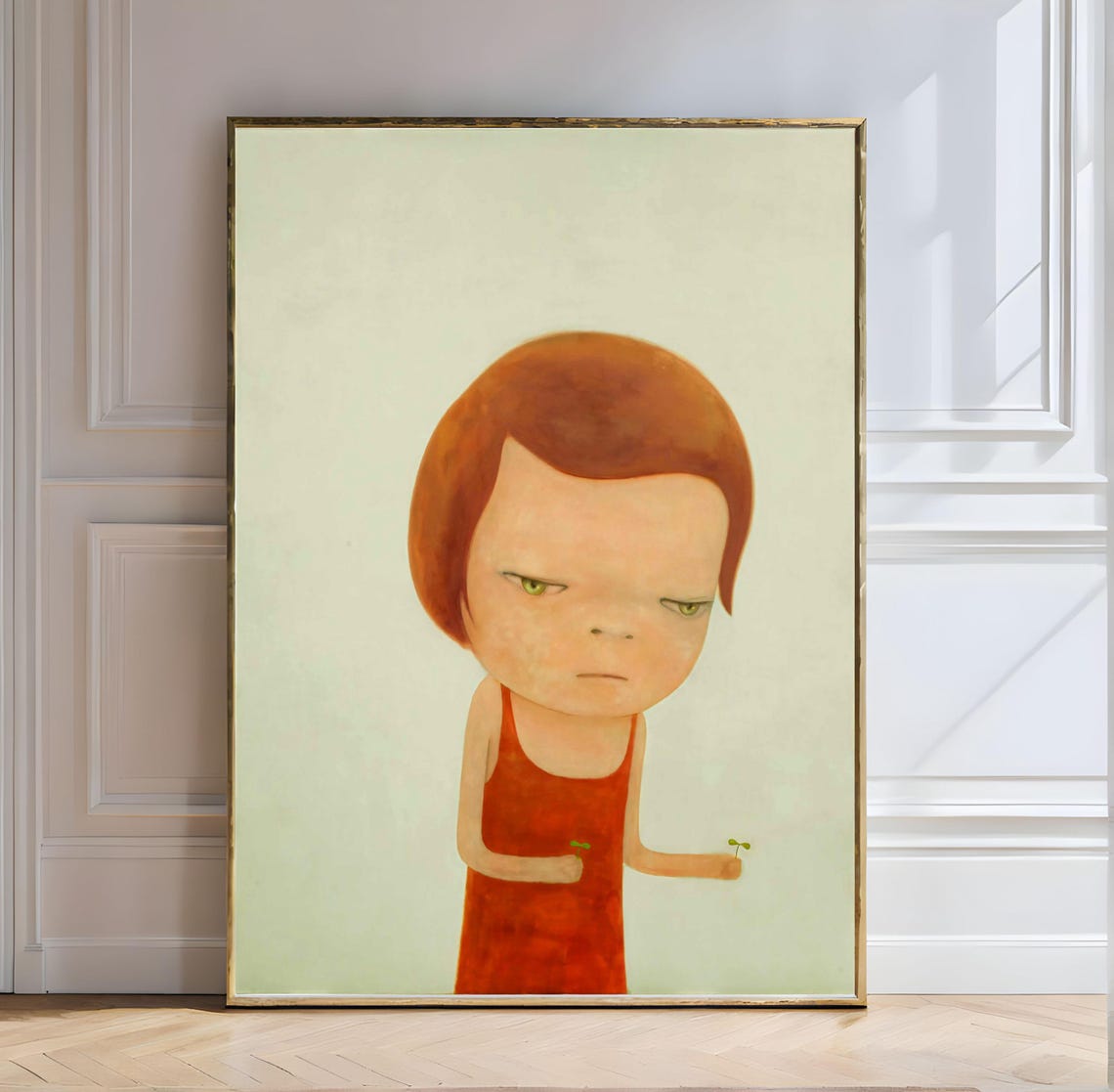 Yoshitomo Nara Under Hazy Sky Redhead Girl with Sprouts Wall Art