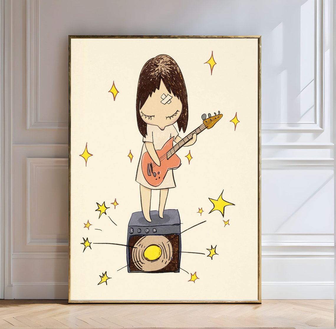 Yoshitomo Nara Guitar Girl Starburst Amp Illustration Wall Art