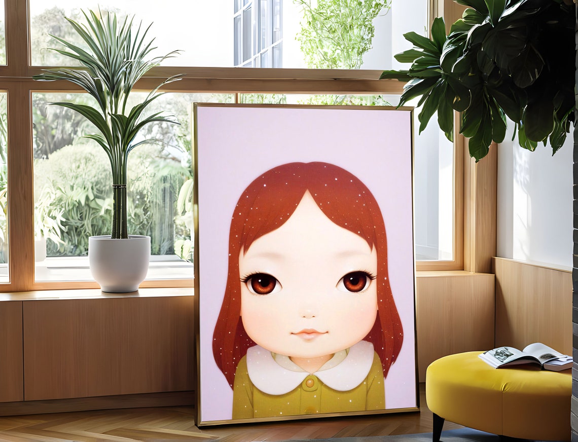 Cosmic Girl Portrait Under Snowflakes Starry Pink Sky Poster - Image 3