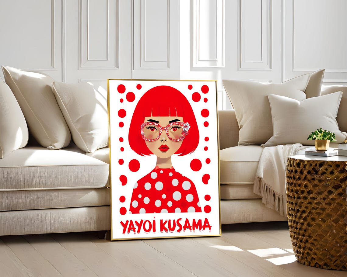 Yayoi Kusama Red Polka Dot Portrait Iconic Red Bob Hair Poster - Image 3