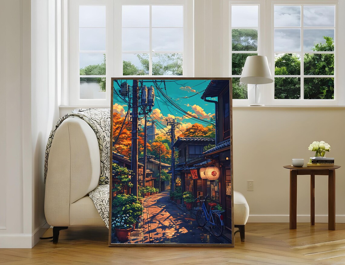 Japanese Street Ramen Shop In Golden Autumn Light Anime Art Poster - Image 2