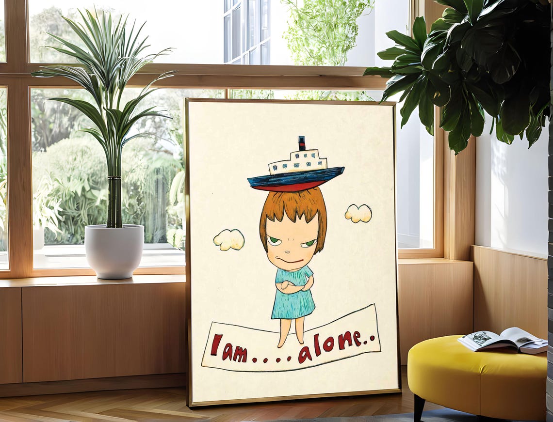 Yoshitomo Nara I Am Alone Girl with Boat on Head Cartoon Wall Art - Image 5