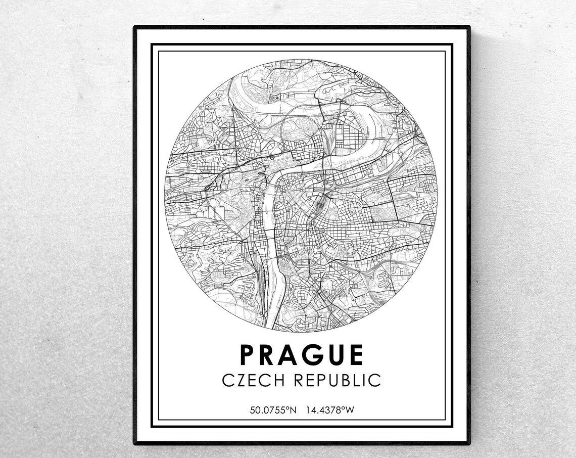 Prague Czech Republic Circular Minimalist City Street Map Poster