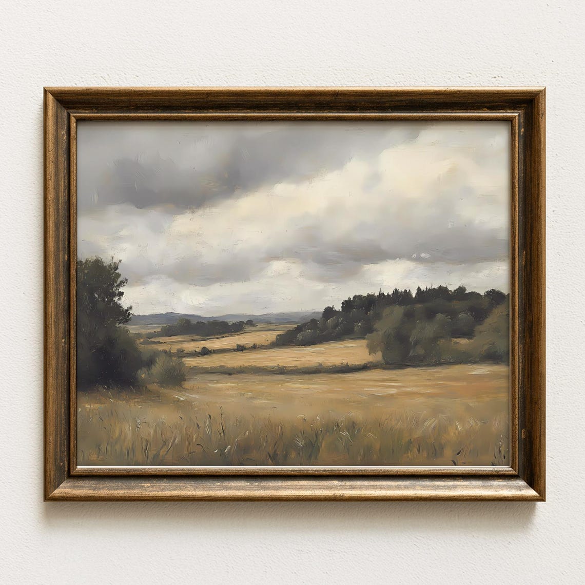 Golden Rolling Countryside Hills Under Moody Clouds Landscape Poster