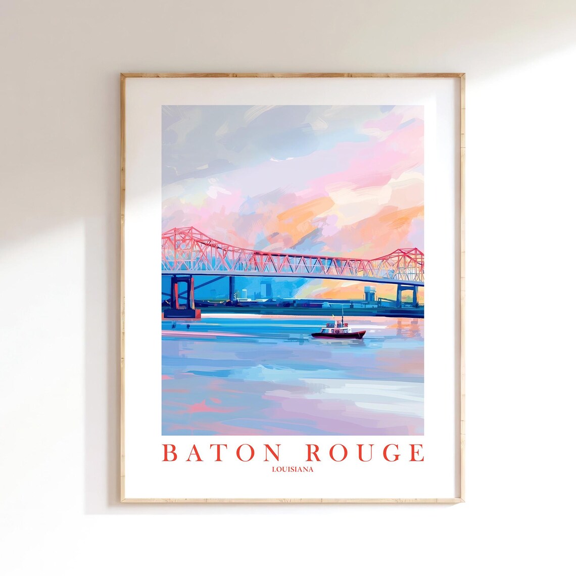 Baton Rouge Louisiana Bridge River Sunset Travel Wall Decor Poster