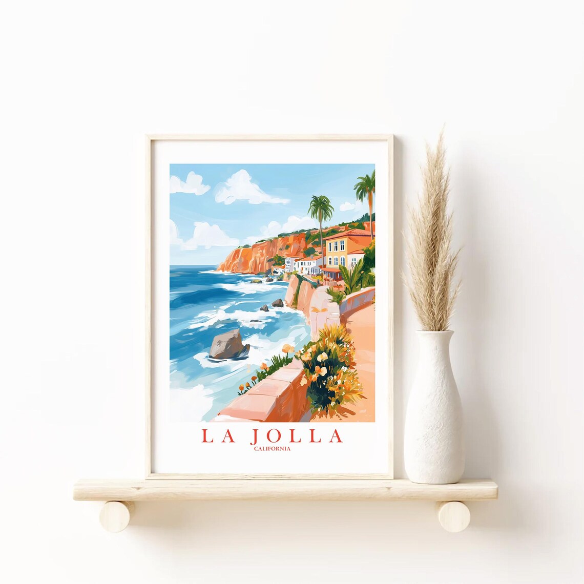 La Jolla California Sunny Coastal Cliffs Travel Poster Artwork