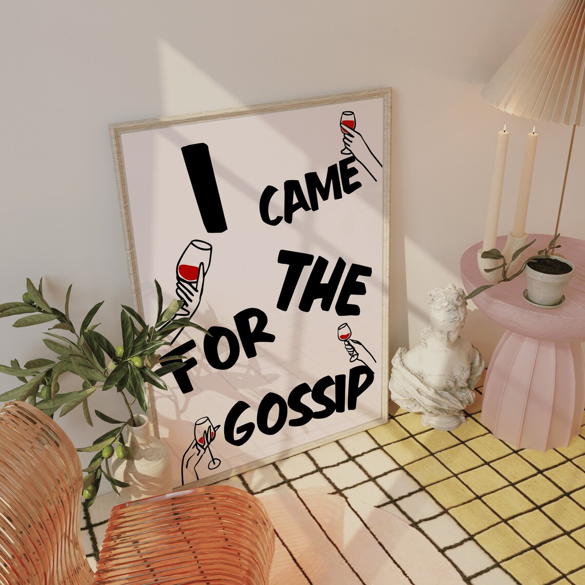 I Came for the Gossip Funny Wine Girls Night Bold Typography Wall Poster - Image 3