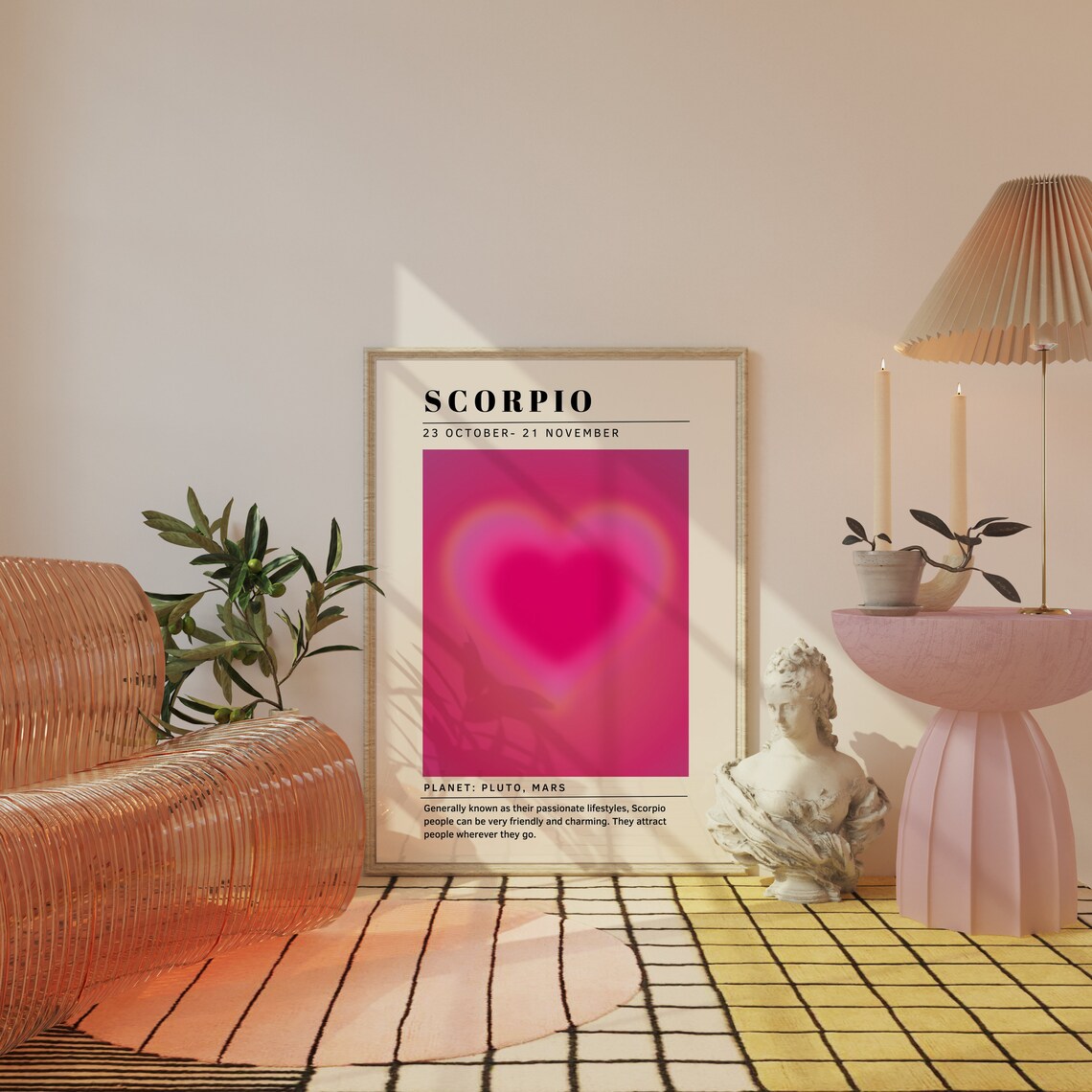 Scorpio Zodiac Sign Pink Aura Heart Spiritual Astrology Poster - Image 3