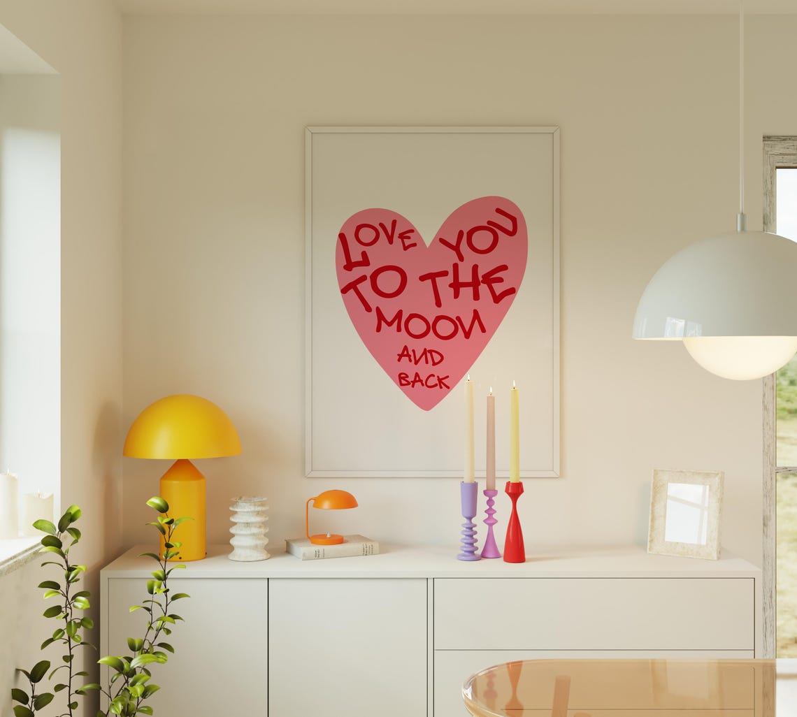 Love You to the Moon and Back Pink Heart Nursery Wall Poster Decor - Image 3