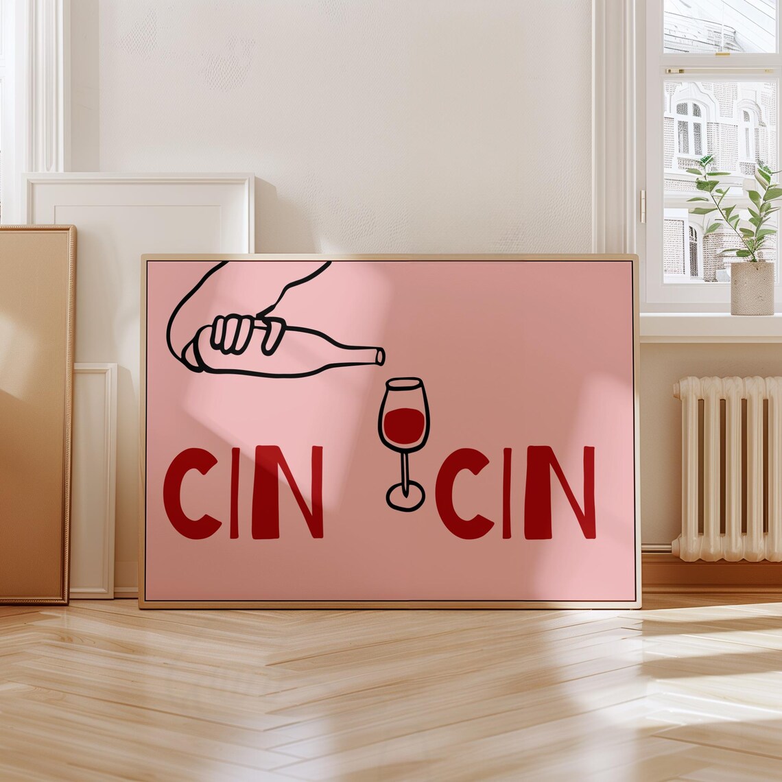 Cin Cin Italian Cheers Pink Wine Toast Poster for Kitchen Bar Wall Decor - Image 3