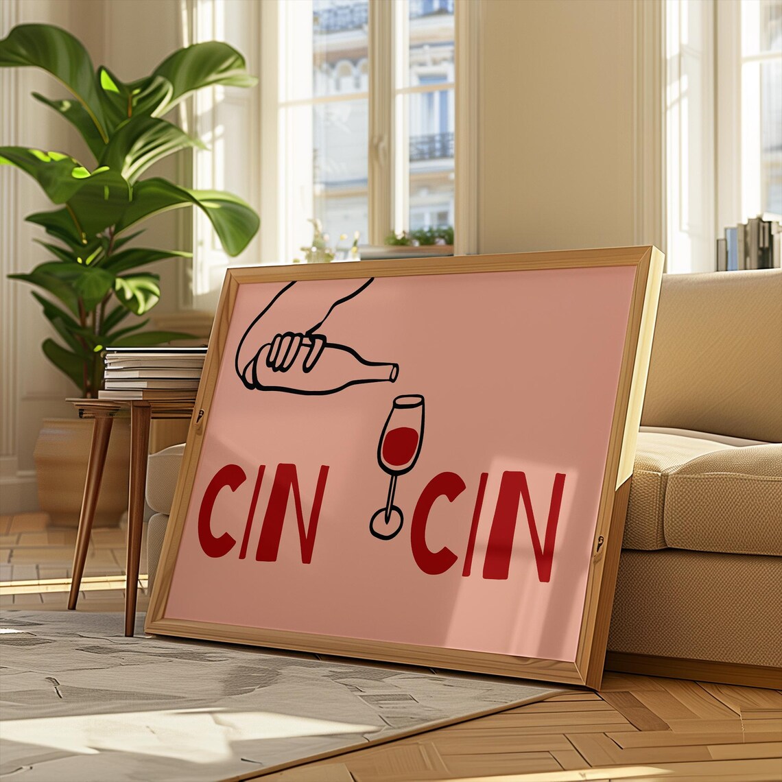 Cin Cin Italian Cheers Pink Wine Toast Poster for Kitchen Bar Wall Decor
