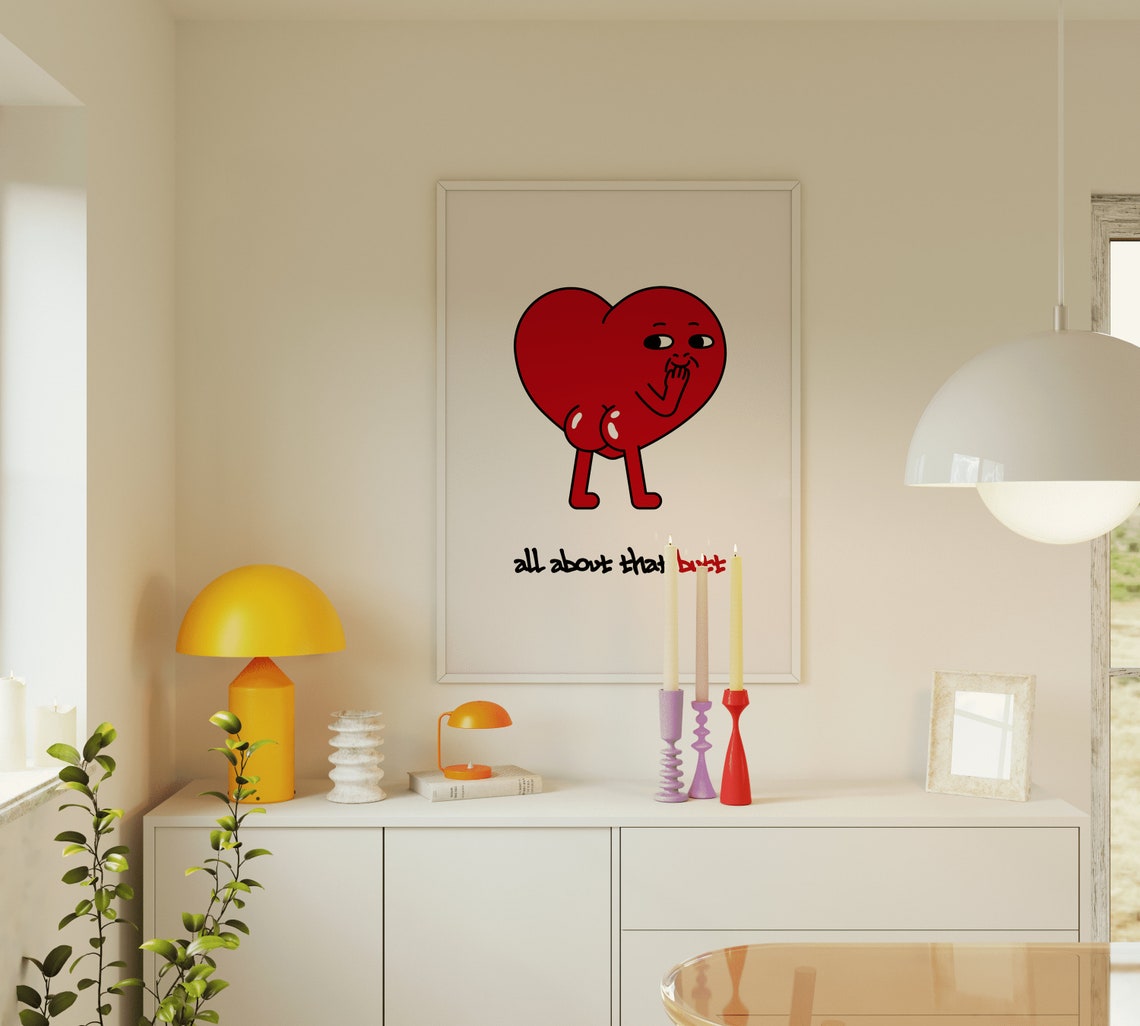 All About That Butt Funny Red Heart Cartoon Girly Quote Poster