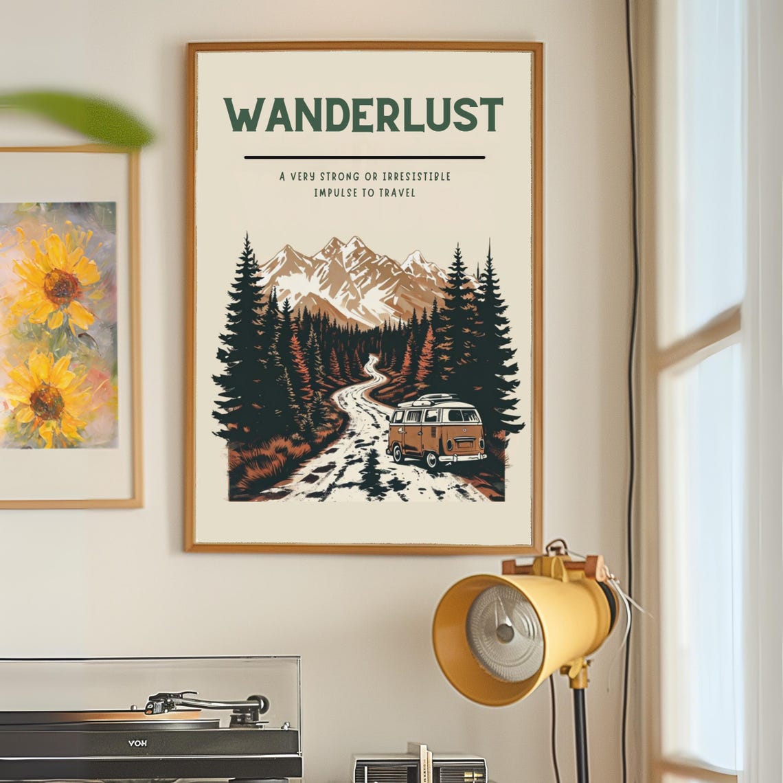 Outdoorsy Poster Wanderlust Print Motivational Poster Adventure Awaits Mountain Wall Art Forest Print Campervan Gifts Motivational Art