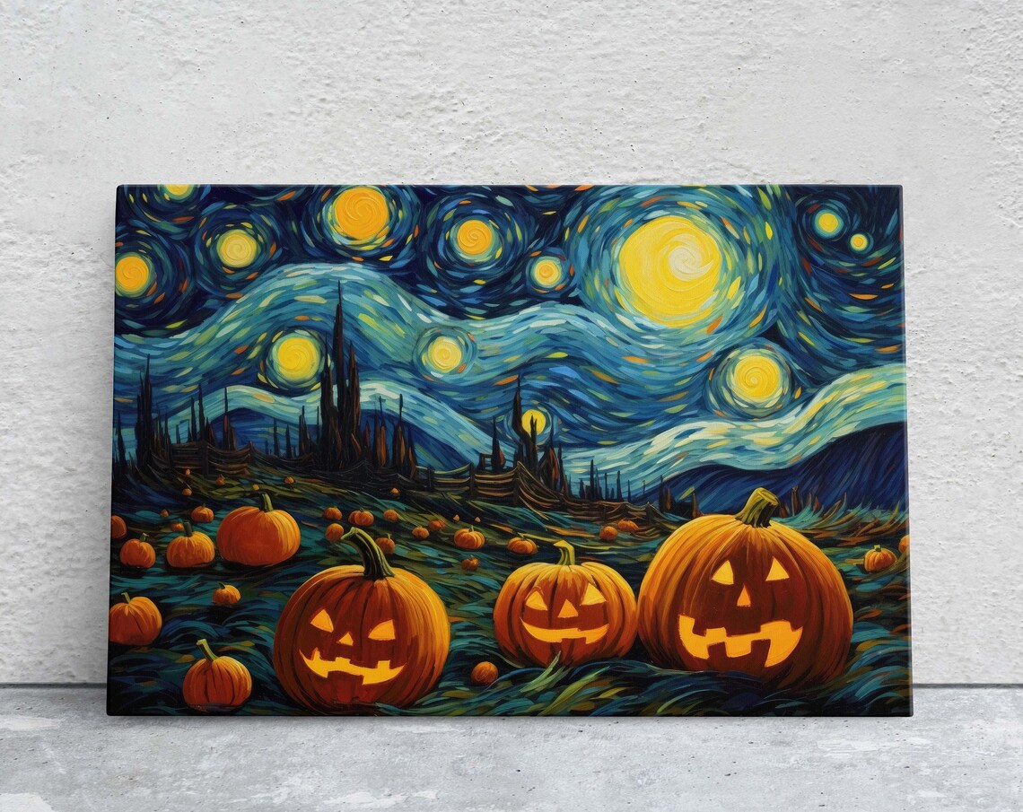 Pumpkin Starry Night On Halloween, Van Gogh Art Print