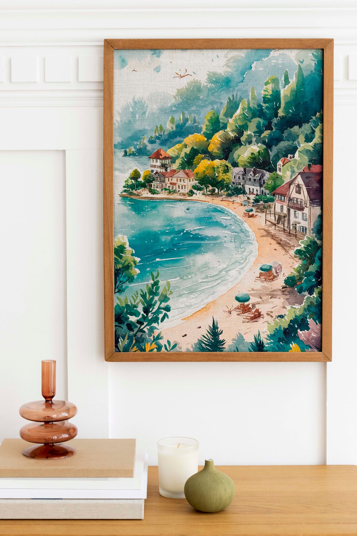 Seaside Cove Village Watercolor Beach Paradise Landscape Poster - Image 2