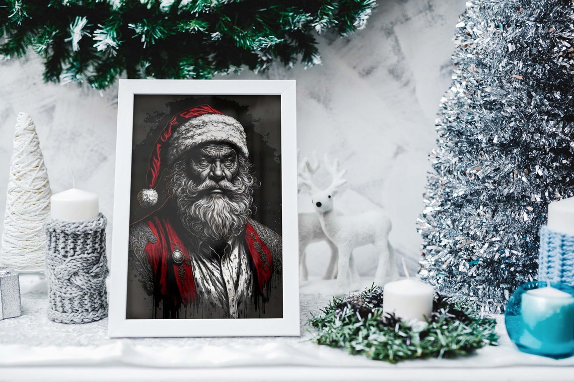 Dark Grunge Santa Claus Portrait Black And Red Illustration Poster - Image 2