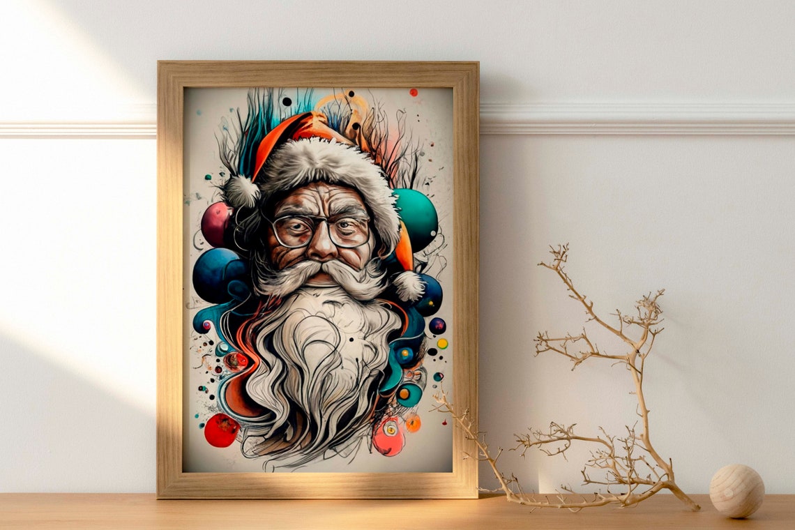 Santa Claus Portrait Colorful Abstract Ornament Splash Art Poster - Image 3