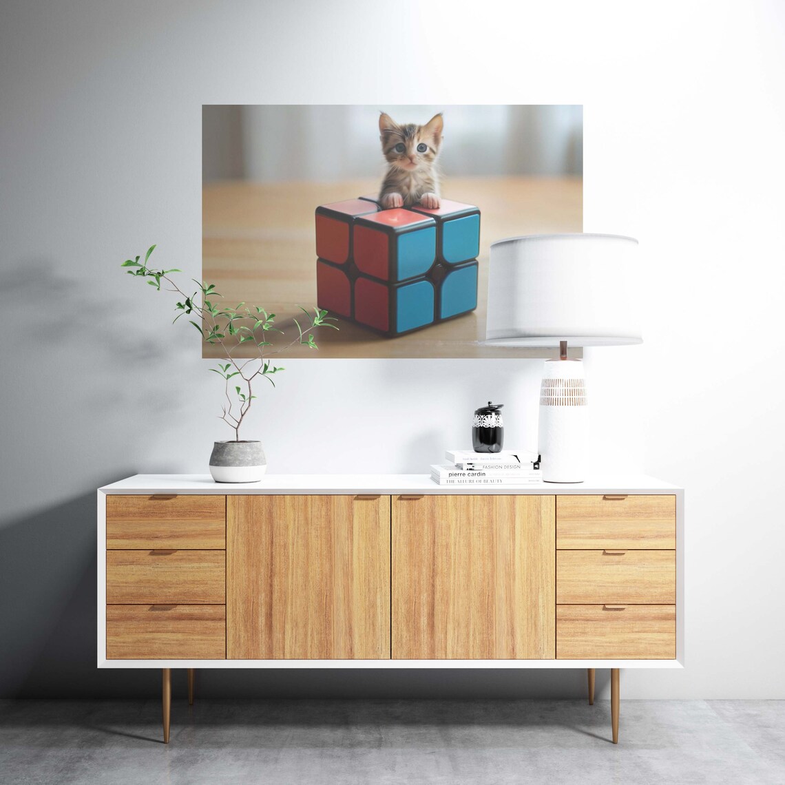 Mini Kitty Cat In Huge Cube Poster Of 1 Image Home Art Decor Cute Kitten Illustration Pets Lovers - Image 2