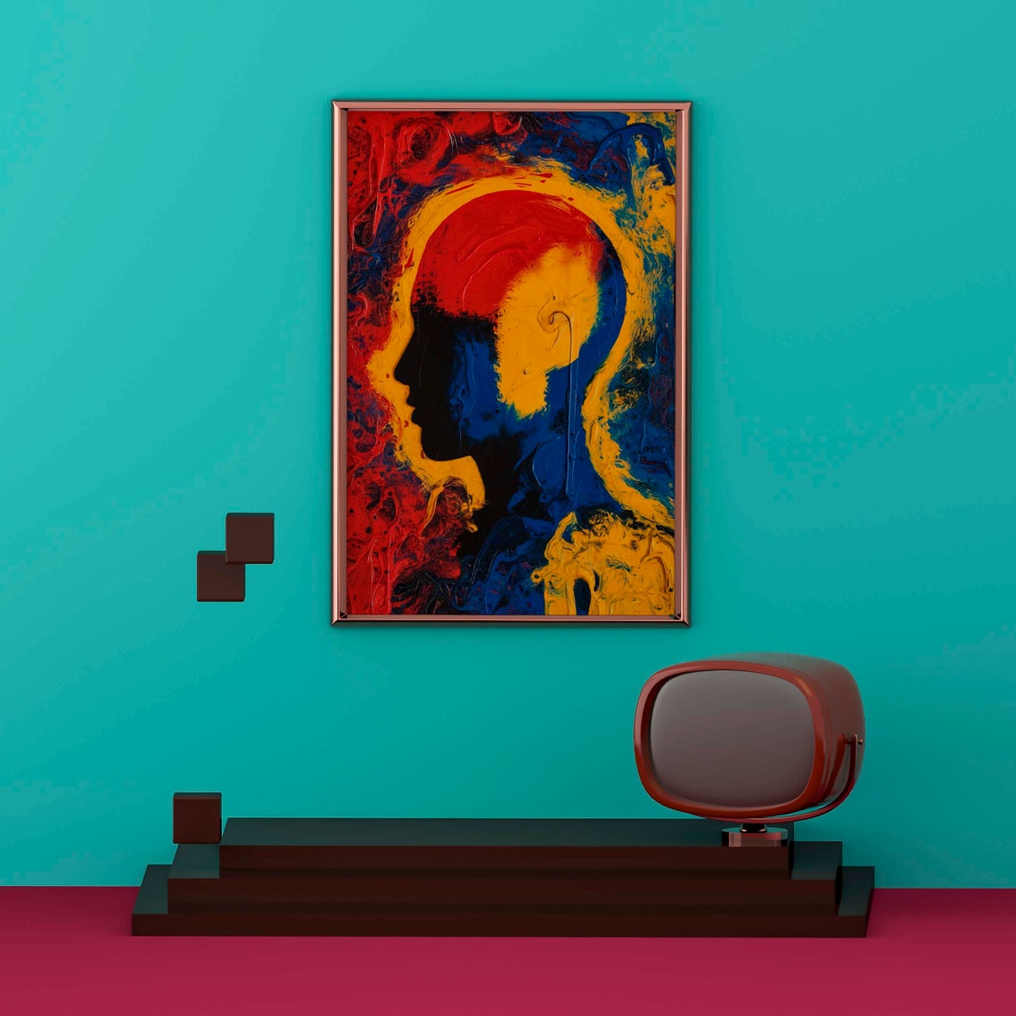 Bold Abstract Human Head Silhouette In Primary Colors Art Poster - Image 2