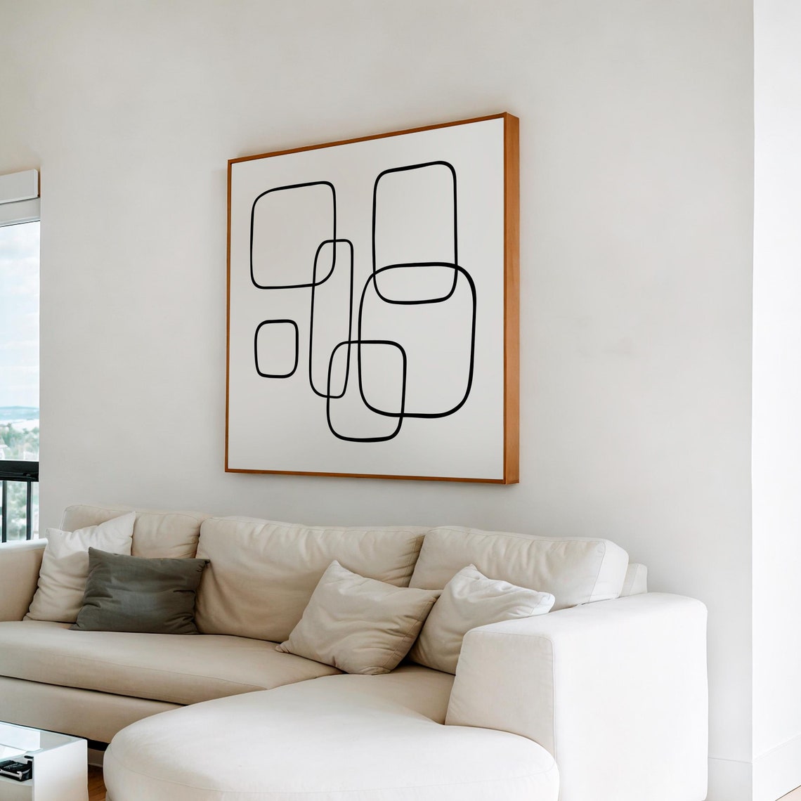 Black Interlocking Rounded Squares Square Minimalist Art Print
