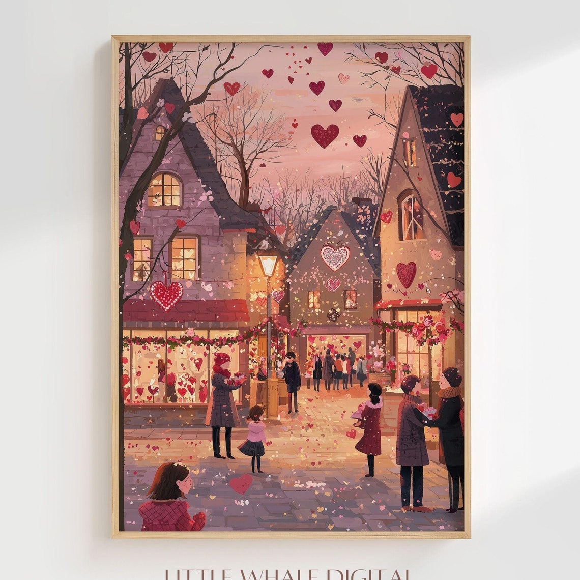Cute Valentines Day Print Valentine Town Wall Art Valentines Day Painting Romantic Valentines Gift - Image 3