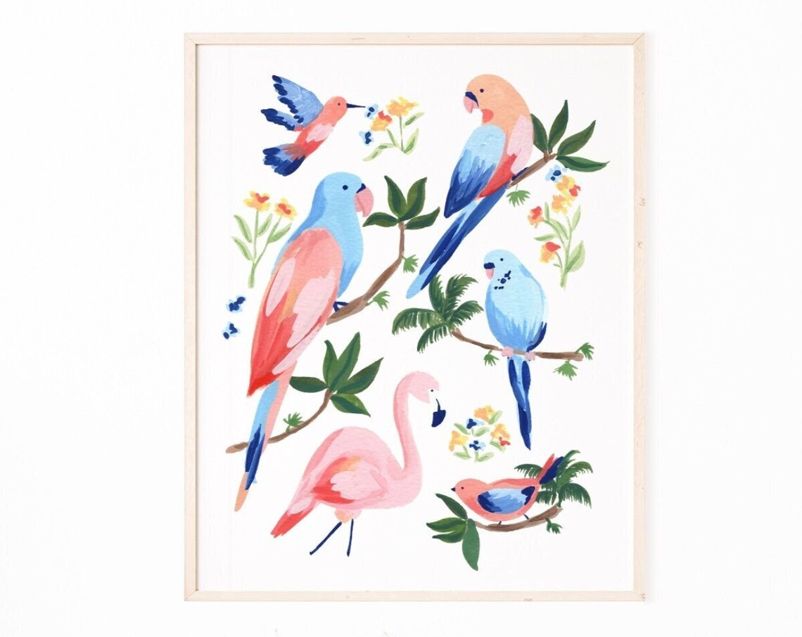 Jungle Birds II Watercolor Gouache Art Print