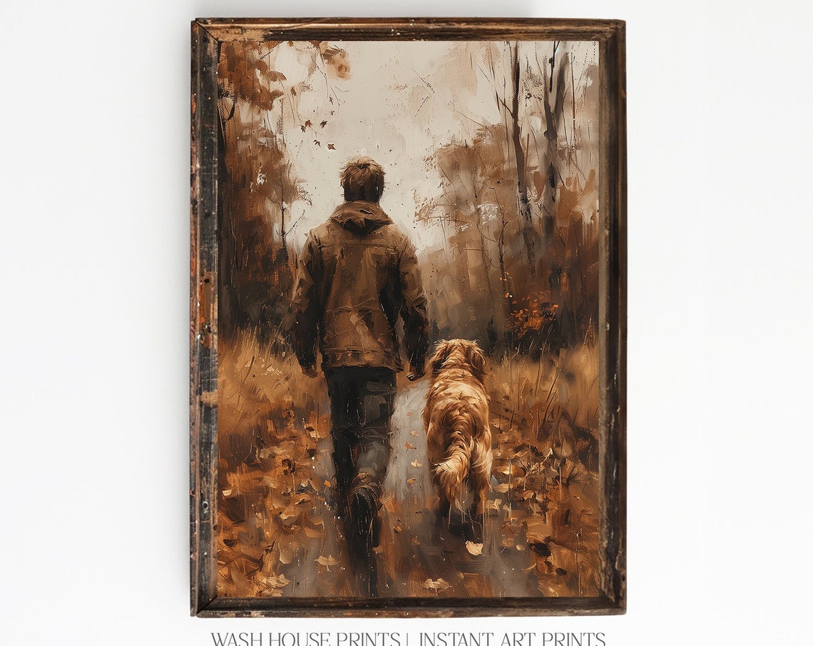 Golden Retriever A Mans Best Friend Painting Of Golden Retriever Print Pet Portrait Painting Of Dog And Man Duck Dog Painting Art