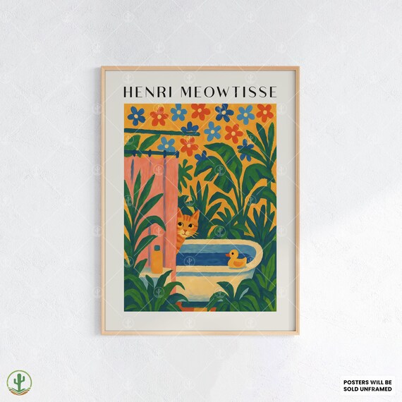 Henri Meowtisse Ginger Cat Bathtub Tropical Matisse Style Poster