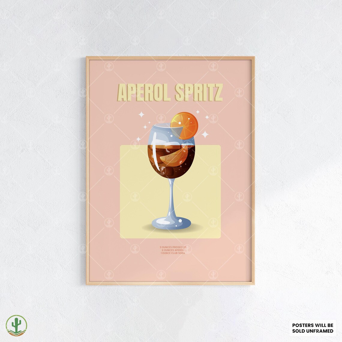Aperol Spritz Pink Orange Illustration Sparkling Cocktail Recipe Poster