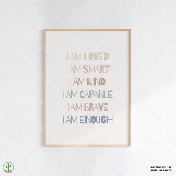 I Am Affirmations Poster Kids Positive Pastel Nursery Room Decor