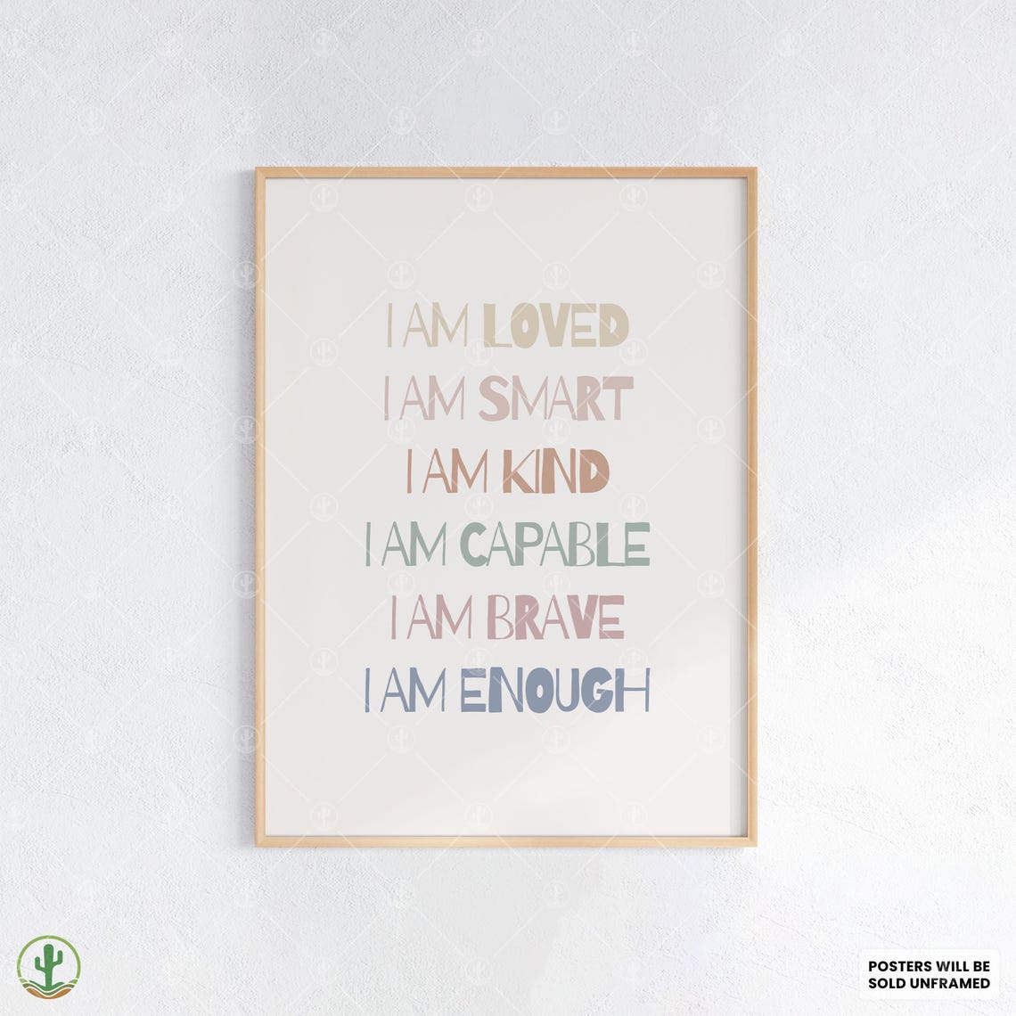 I Am Affirmations Poster Kids Positive Pastel Nursery Room Decor