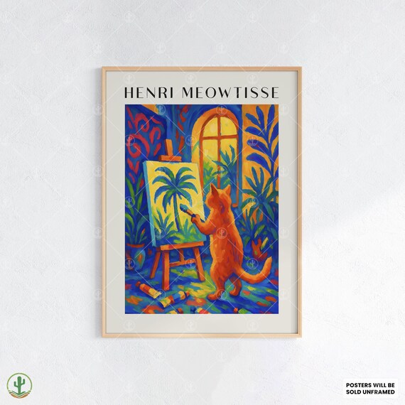 Henri Meowtisse Cat Painting Palm Tree Tropical Studio Poster