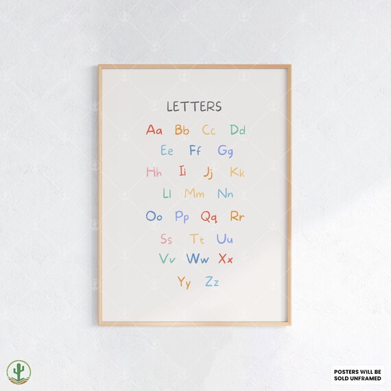 Alphabet Letters Chart Colorful Upper and Lower Case Kids Poster