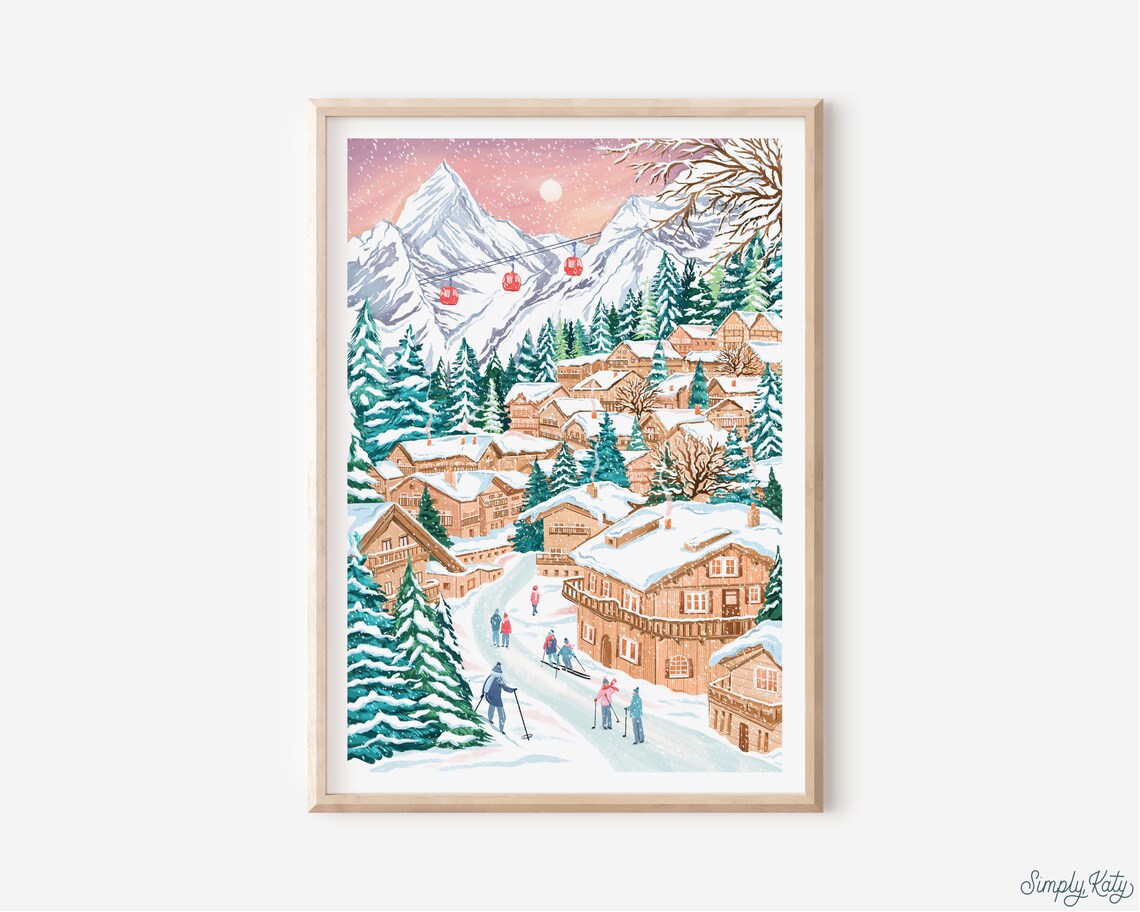 Switzerland Art Print, Swiss Alps Mountain Travel Poster - Image 2