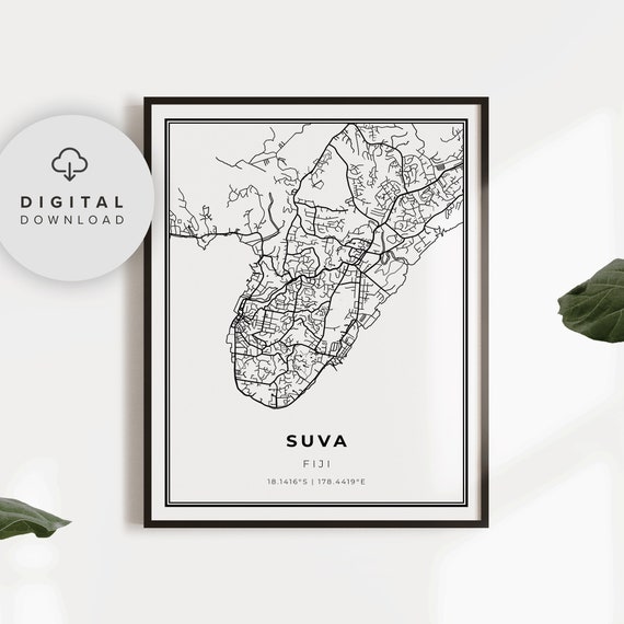 Suva Map Print Fiji Art Poster Viti Levu City Street Road Gift Him Under 20 Np470