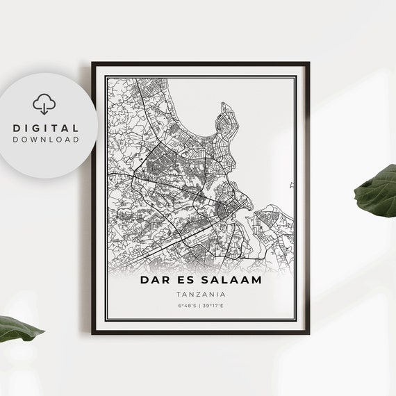 Dar Es Salaam Map Print Tanzania Art Poster Mzizima Africa City Street Road Gift Guy Np676